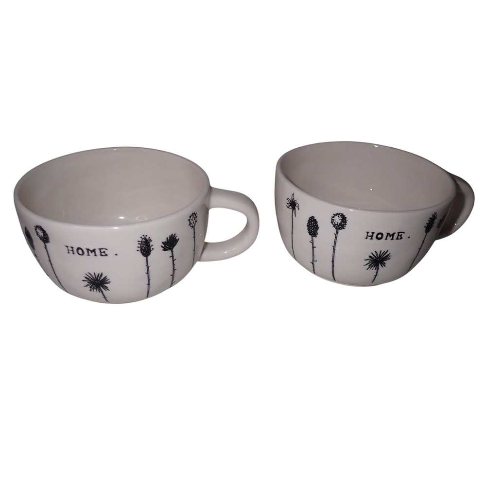 Magenta Home Floral Ceramic Coffee Mugs Set of 2 Cream Black OS Thistle Rare